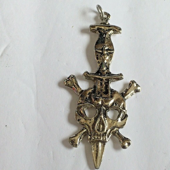 Unbranded Other - Men's Stainless Steel Biker Skull with Crossbones Sword Pendant